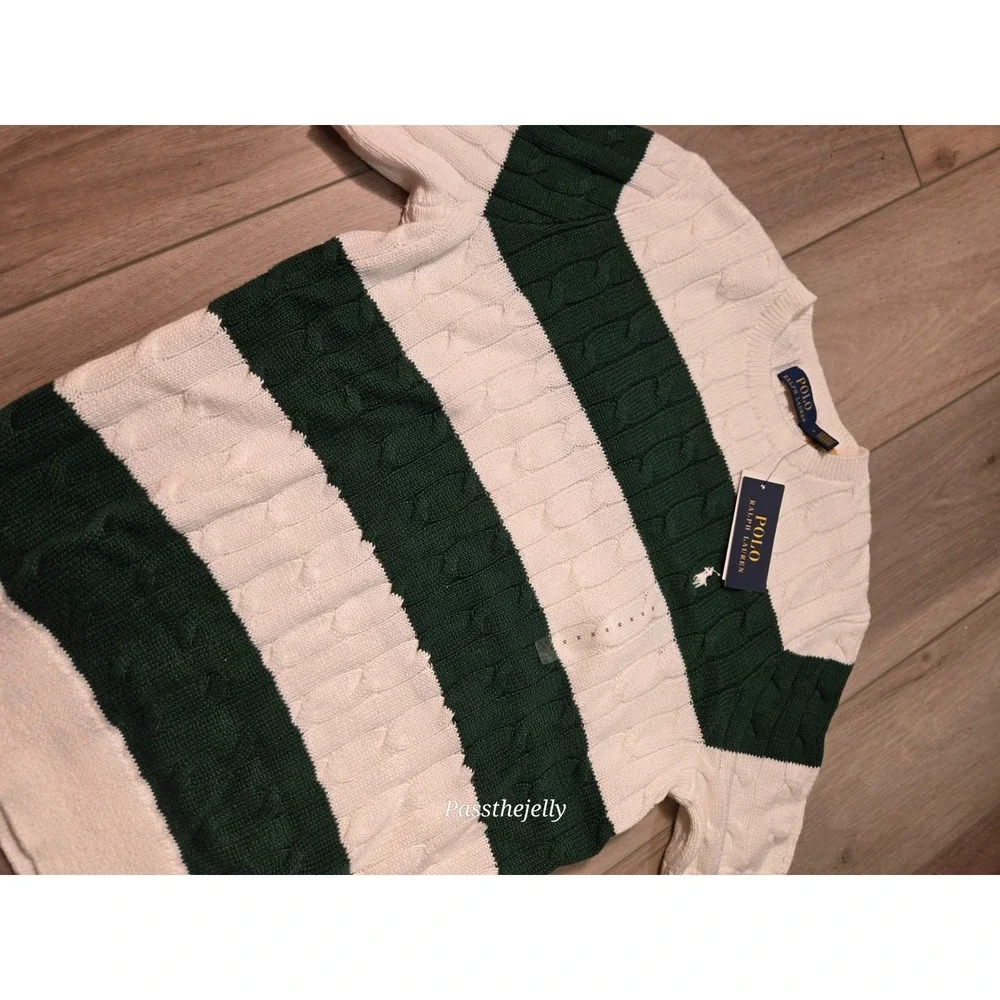 Polo Ralph Lauren Shirt Mens Medium Textured Cable Knit Resort Stripe NWT